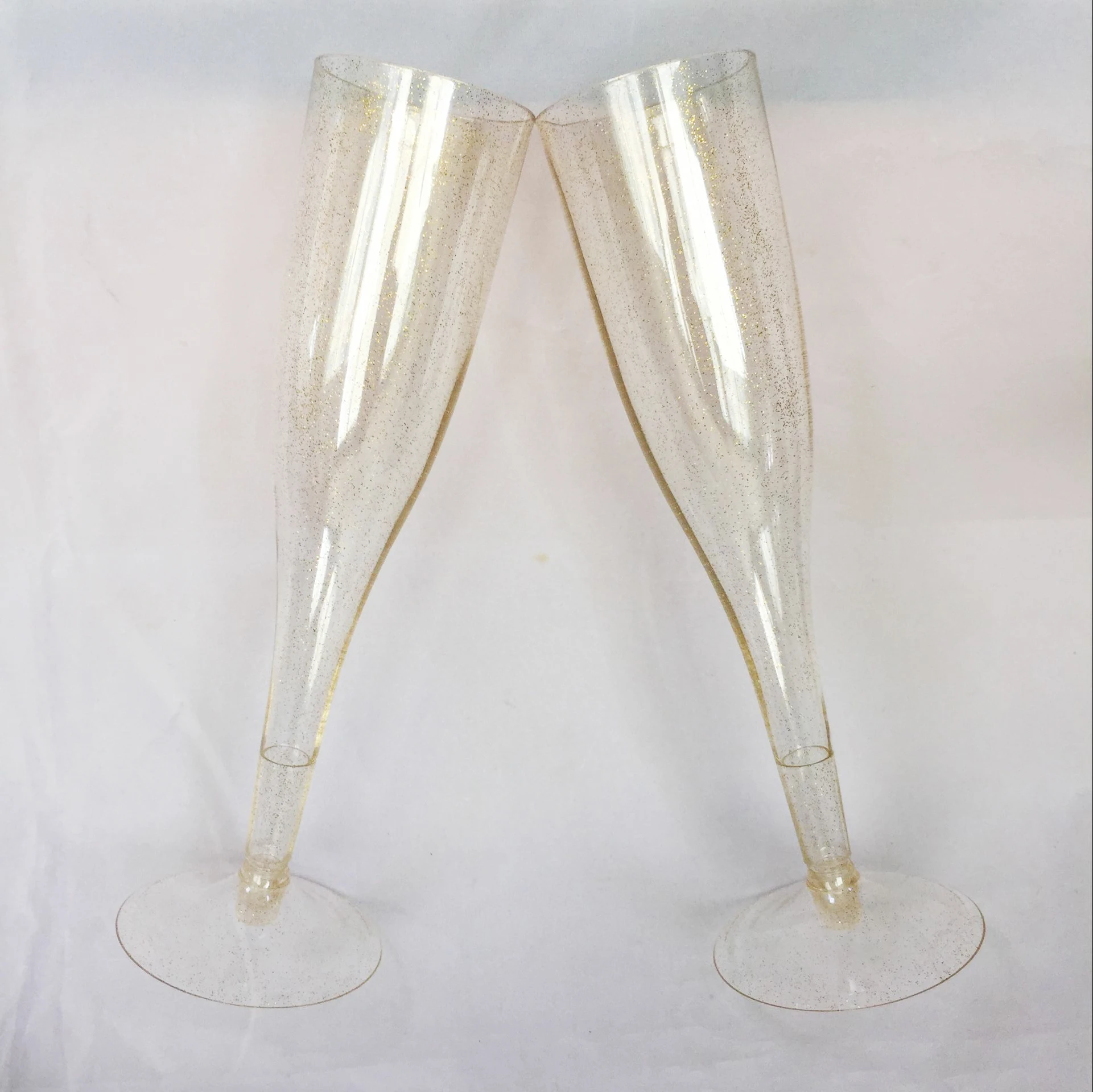 Unbreakable disposable plastic gold glitter champagne glass