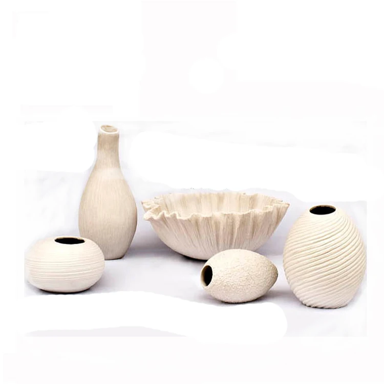 Antique Pottery Style White Oval Shape Resin Flower Vase Set for Home Decor