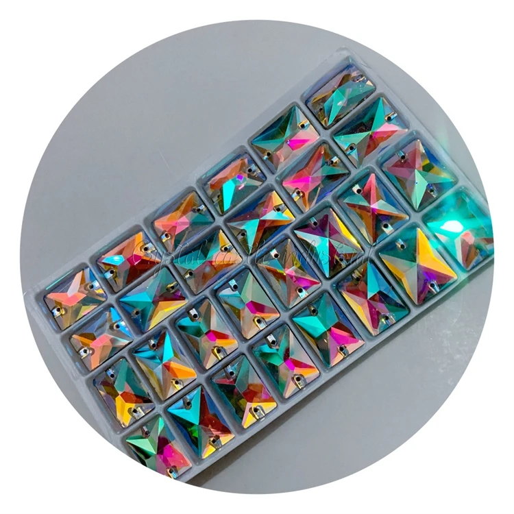 13*18mm 140pcs Crystal AB Clear White Rectangle Shape Sewing Rhinestones Flatback Sew-On Rhinestone For Women Dress
