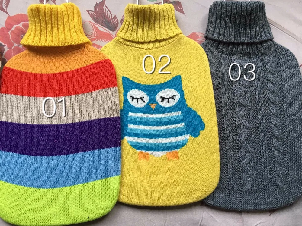 High Quality Classial Colorful Natural Rubber Hot Water Bag/hot water bottle with knitted cover/knitting cover