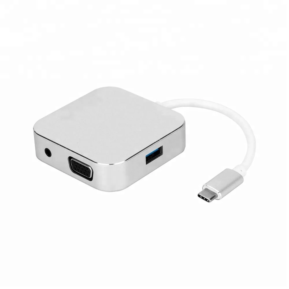 USB C to HDMI+VGA+U3+3.5MM hub high speed 5Gbps data transfer support 4K 30Hz 4 in 1 converter