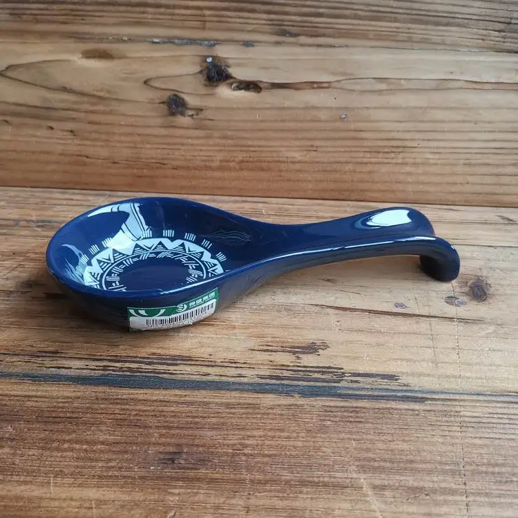 
European blue color with decal ceramic spoon rest kitchen ware hotel stoneware spoon holder 