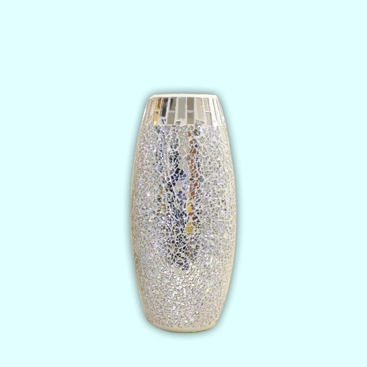 Drum shape Silver mirror glass mosaic home decoration vase
