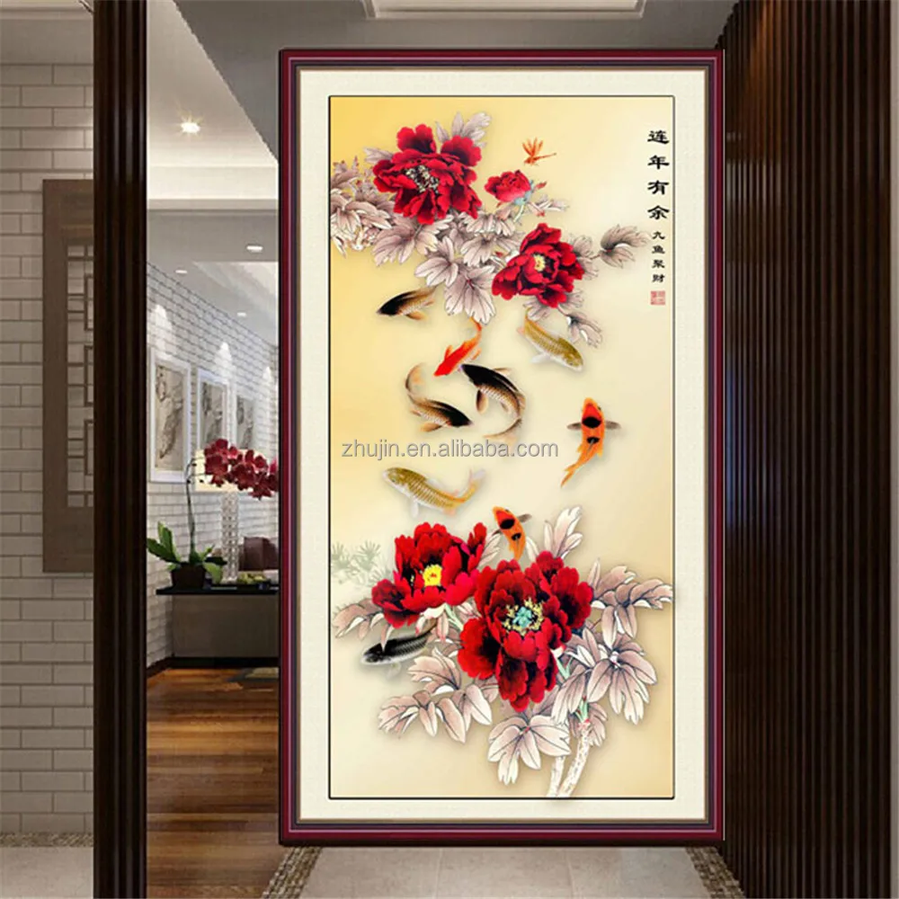 Chinese craft Beautiful flower & fish 5D DIY diamond painting
