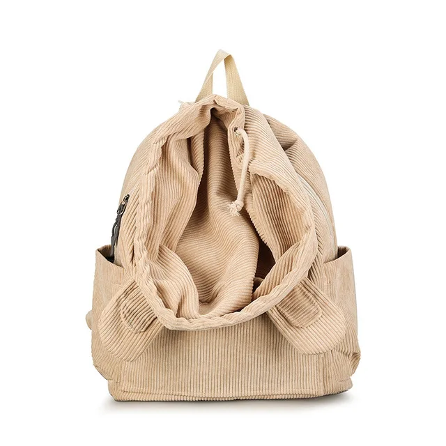 Simple fashion lightweight solid color corduroy backpack with hoods