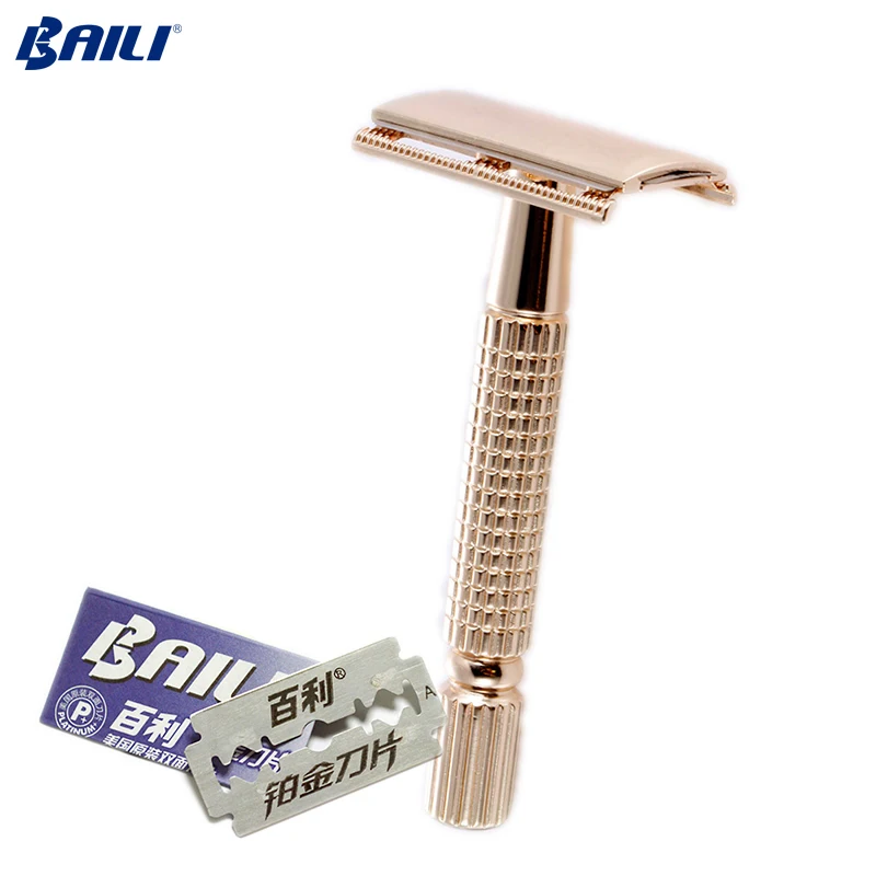 Hot Selling Rose Gold Metal Razor 3 Pieces Double Edge Safety Razor