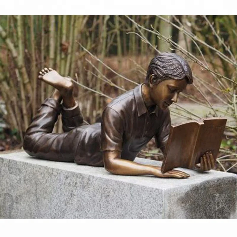 
popular design bronze children cute girl reading book statue for outdoor garden park ornament 