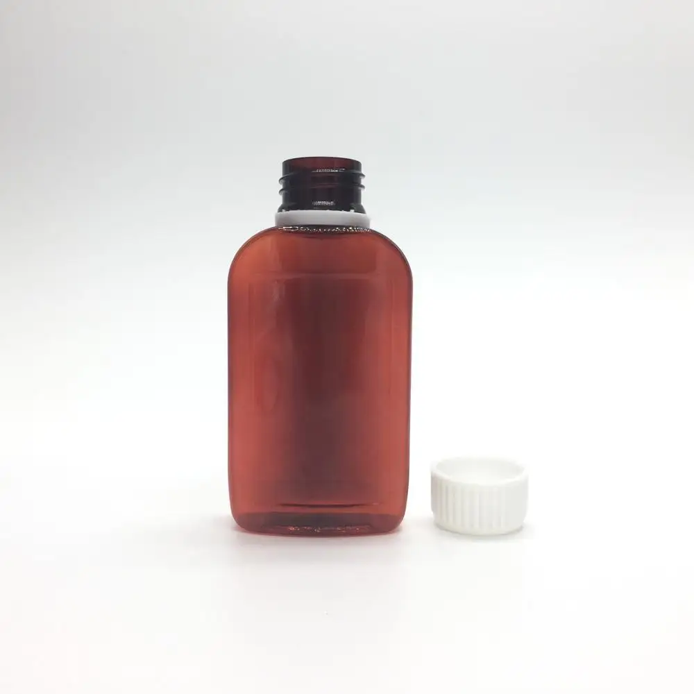 120ml plastic flat empty syrup amber liquid medicine bottle