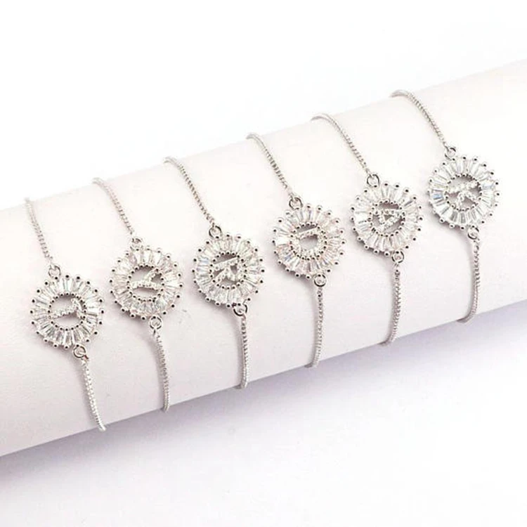 Fashion Women Jewelry Gold Chain Micro Pave Zircon Letter Bracelet Charm Initail Bracelets