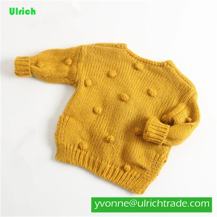 ZQ036 Зимний вязаный шерстяной свитер для маленьких девочек с помпоном