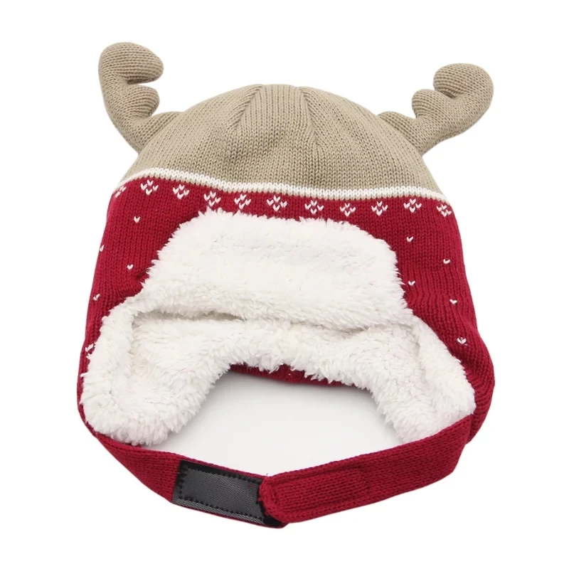 Hot sale baby kid child Checked Earflap Winter warm jacquard Christmas reindeer Trapper Hat polar fleece lining hat