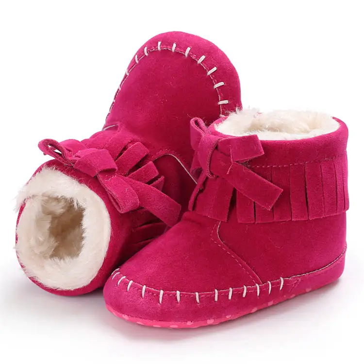 Новое поступление, теплые детские ботинки из искусственной замши с бахромой и бантом на 0-18 месяцев