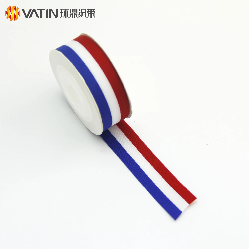 Luxury New Design Red White and Blue Striped Flag Grosgrain Ribbon for 2018 Football World Russia Cup