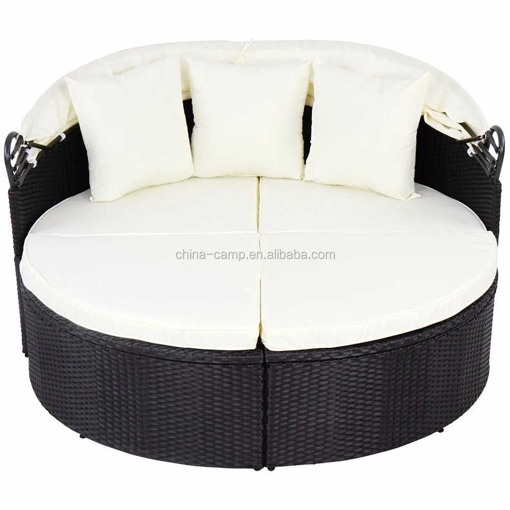 Polyrattan Sun Island Sunbed Lounger Polyrattan Lounge Garden Furniture with Hinged Roof and Table (75 x 45 x 27 cm)
