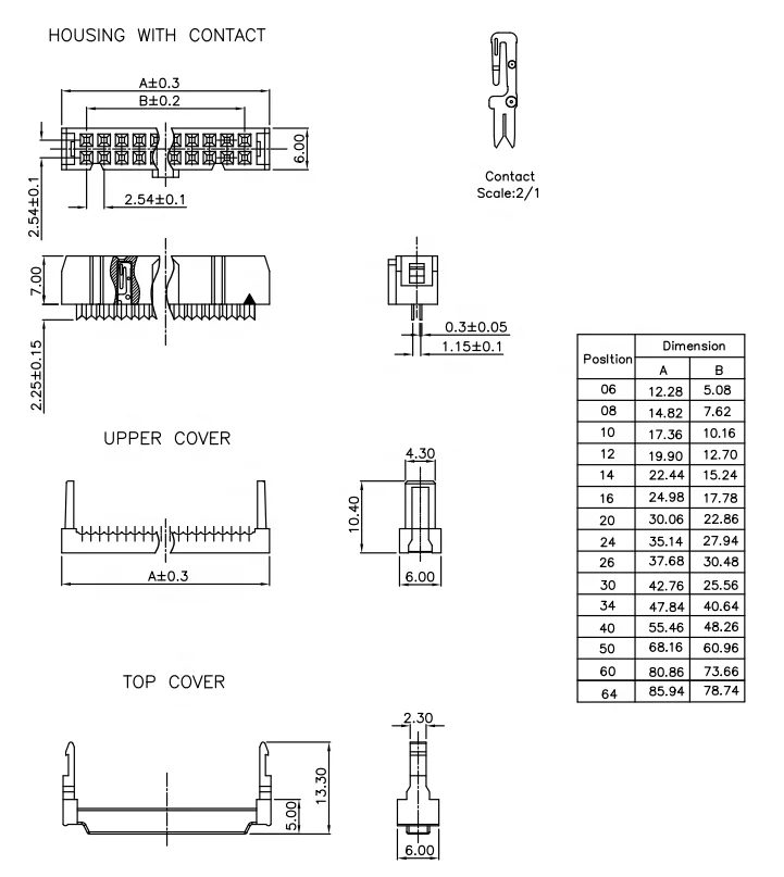 IDC socket female connector 2.54/1.27mm pitch