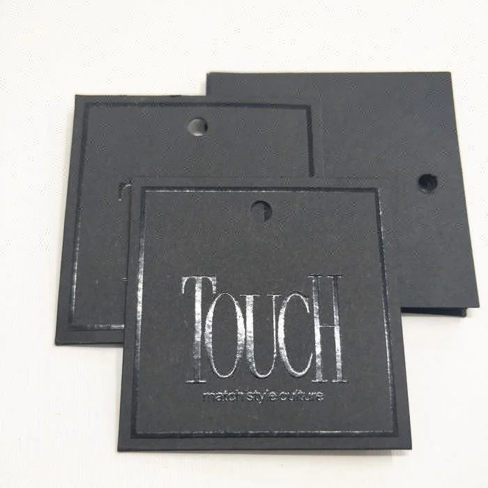 Machine made recycled paper pvc folded hang tag with printing logo