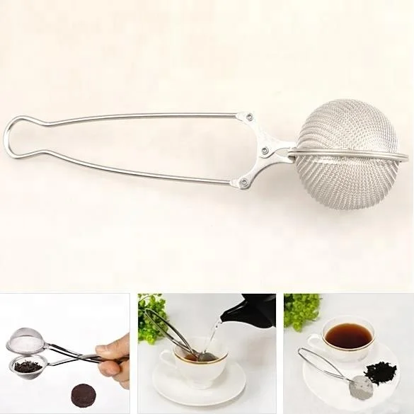 High Quality Convenient Ball Shaped Stainless Steel Silver Push Style Tea Pot Tea Infuser Strainer