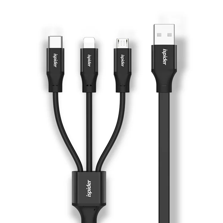 Оптовая продажа Прочный качество Черный 3 в 1 usb передачи данных зарядный кабель