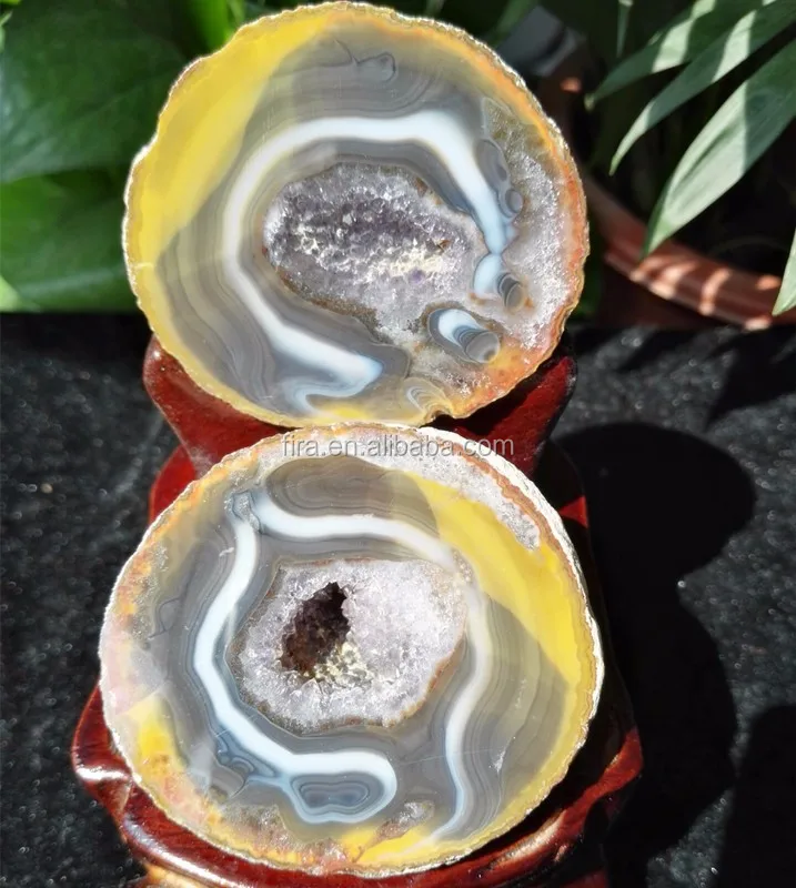 Home Decor Natural Polished Agate Geode Stone in Pairs Agate Druzy Crystal Slab