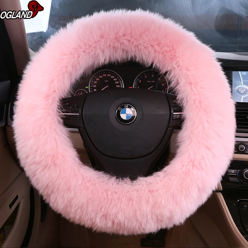 
Heat Preservation Luxury Fur Long Wool Steering Wheel Cover For Car Accessories Interior Australian Merino Sheepskin Automobile 