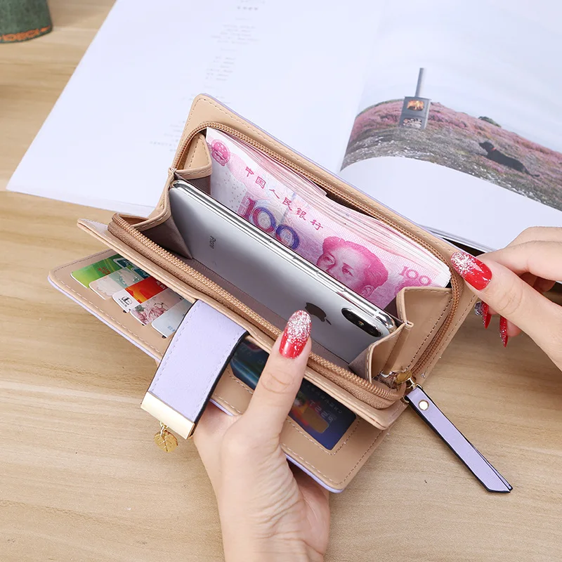 
2020 popular drop shipping hollow out leaf pattern long black clutch cell phone purse leather wallets for women fashionable 