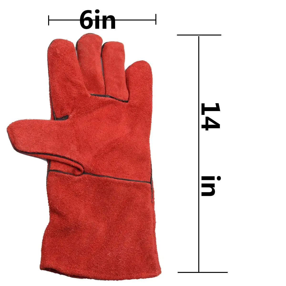 Red Color Long Warm Winter Lining Flannelet Cow Split Leather Tig Welding/Arc/Mig Sleeve Heat Resistant Protective Gloves
