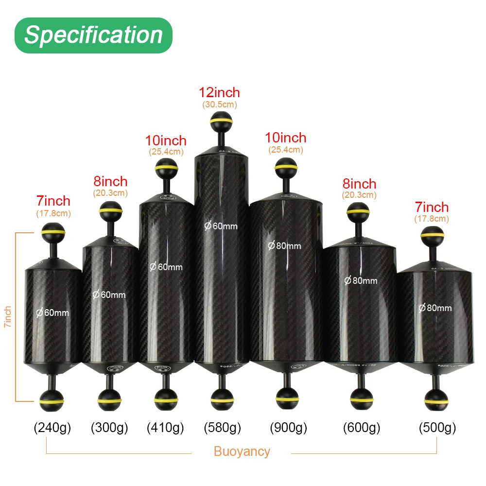 Seafrogs Scuba diving floating arm  D60*6inch -12 inch 350g -600g  for underwater photography  Buoyancy aluminum alloy arm