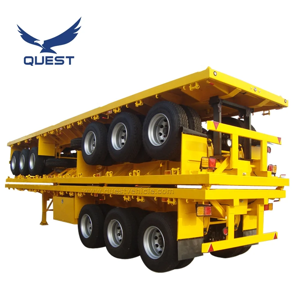 QUEST Tri-Axles 20ft 40feet 50Ton flat bed chassis Flatbed 40 Ft Container Semi Trailer For Sale