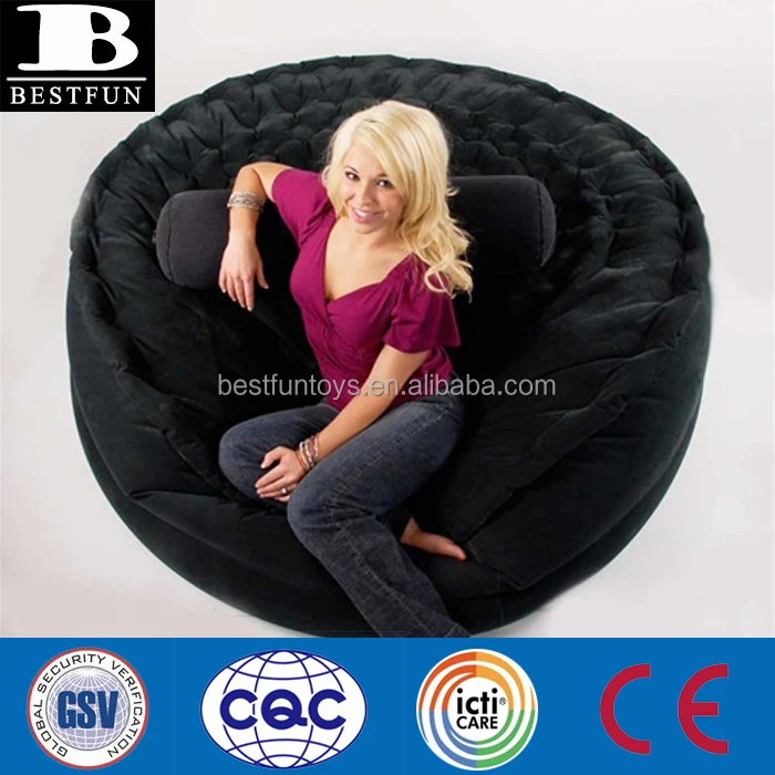 
high strength flocking PVC inflatable round air bed folding smart air sofa portable indoor or outdoor flocked inflatable chair 
