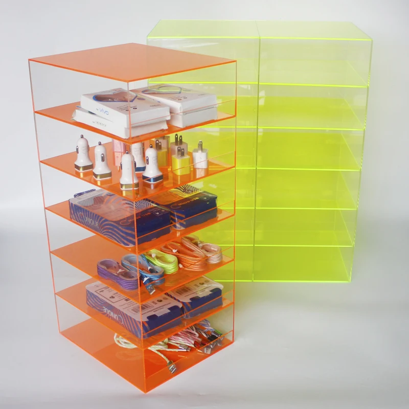 4 shelves acrylic mobile charger display,USB cable display,phone accessories display