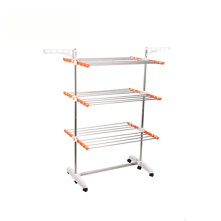 Для домашнего использования три слоя складная вешалка для одежды с колесом