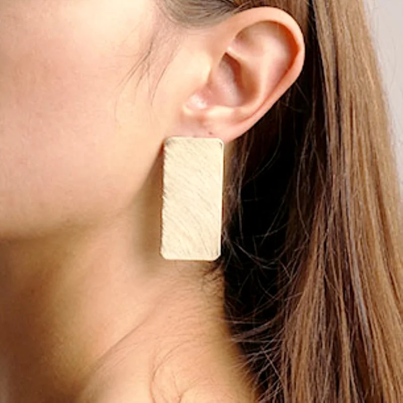 Large Square Plate Bar Luxury Pure Titanium Gold Plated Earrings for Women