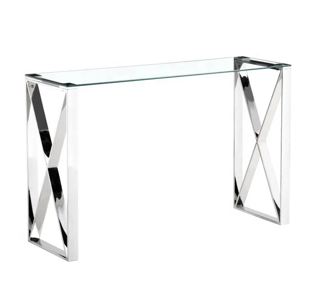 bazhou factory wholesale corner table 201 stainless steel mirrored  chromed white console table hall table