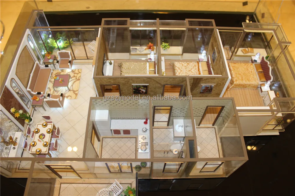 Residential interior layout model with furniture for architect design