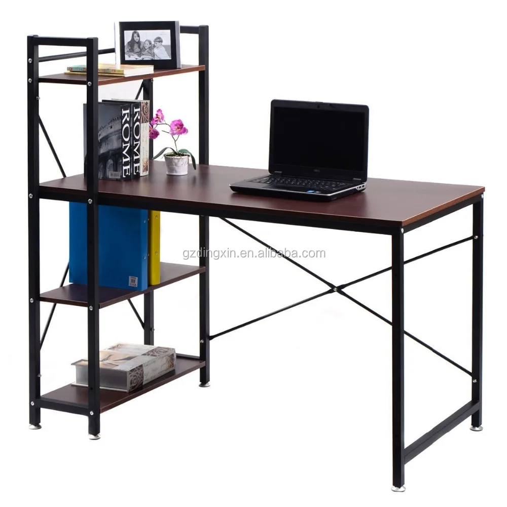 computer desk compact desk with 4 shelves Home office study table brown