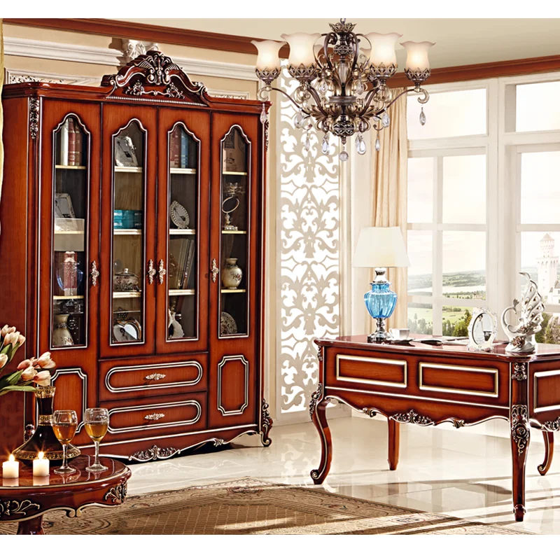 American antique brown color marble dining table and chairs set