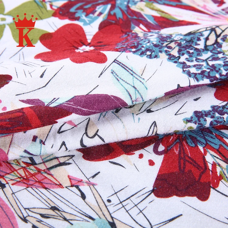 
2018 China popular custom knit colorful flower digital printing organic bamboo fabric 