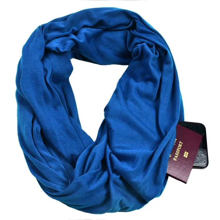 
Hot Sale Multifunctional Loop Women Scarf With Hidden Zipper Pocket Ladies Infinity Scarf 