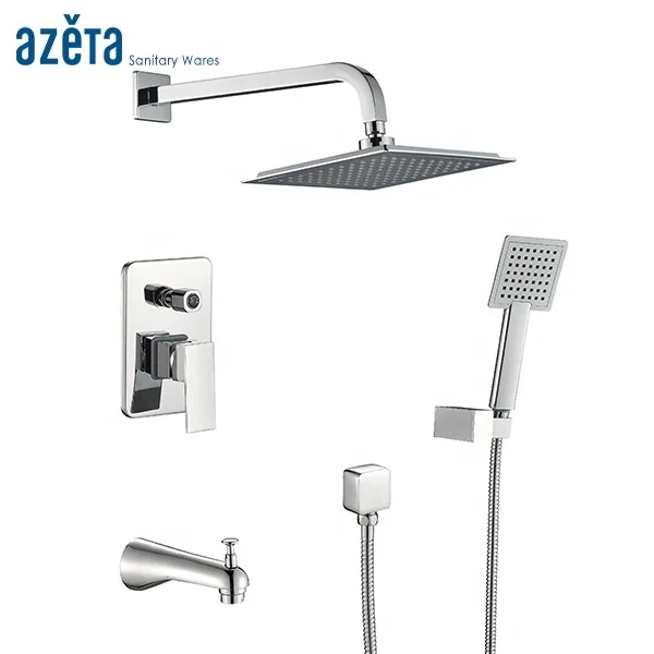 Rainfall Head Handheld Shower Brass Wall Mounted Hidden Concealed Bathroom Bath Shower Mixer Set