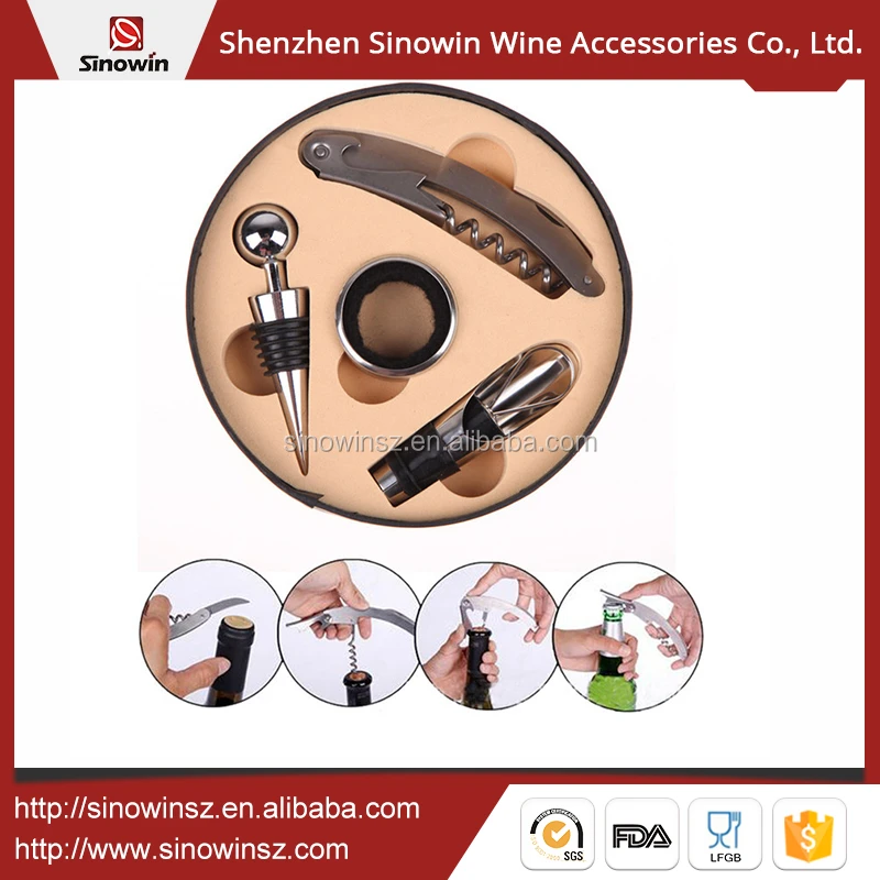 Wholesale 4pce Wine Gift Set Bar Tool in Leather Case