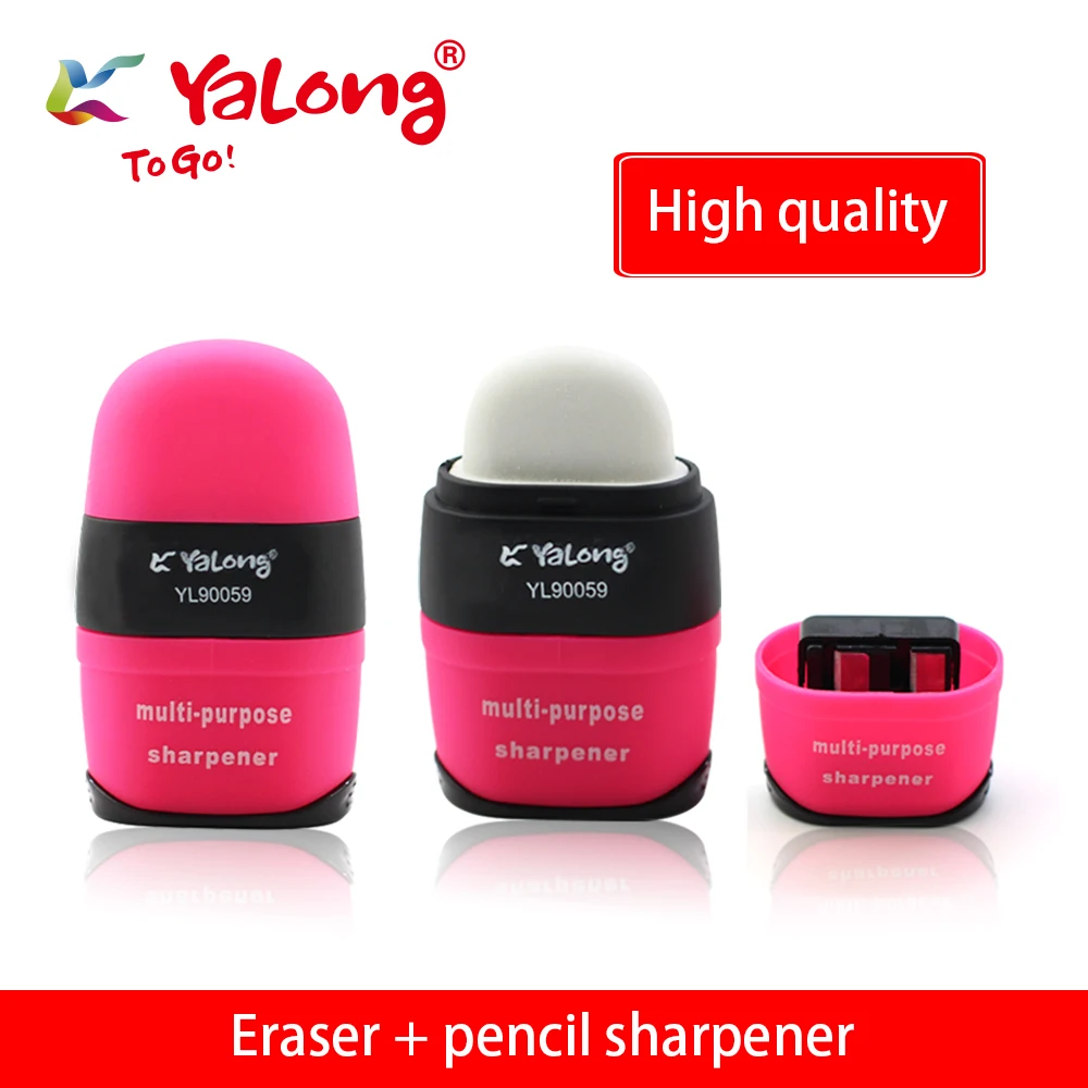 Hot-selling multi-functional eraser/ pencil sharpener 2-in-1 oval-shape design rubber eraser fancy sharpener for students
