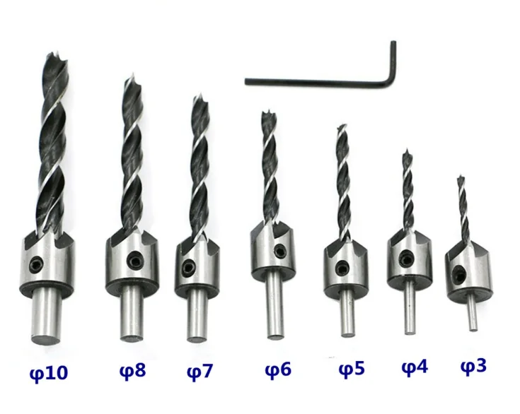 HSS Drill bit Set Carpentry Reamer Chamfer End Milling 3mm-10mm 7pcs Countersink Drill Bit