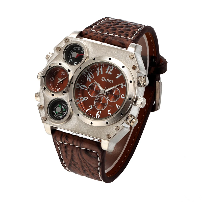 Oulm HP1349 New Sport Watches Men Super Big Large Dial Male Quartz Clock Decorative Thermometer Compass Luxury Men Wrist Watch