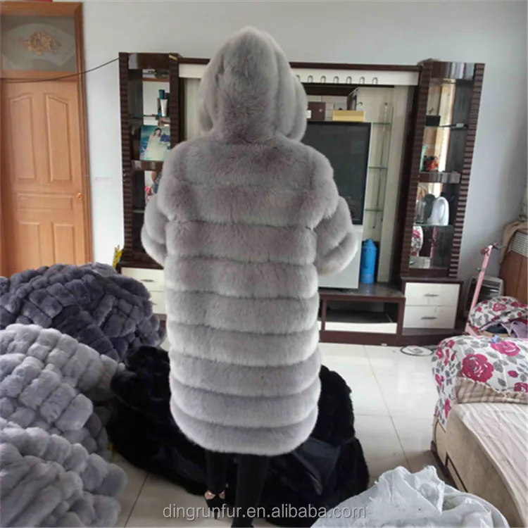 High Quality Artificial Faux Fox Fur Coat Fake Fur Jacket with hood