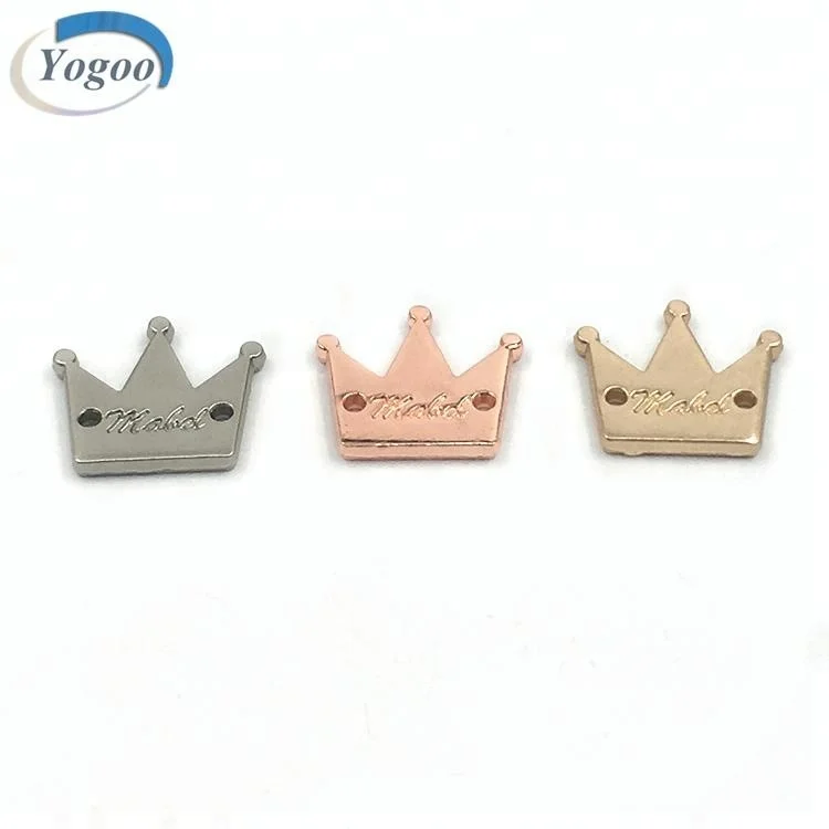 Custom Eco-Friendly Small Crown Shaped Metal Logo Tag Sustainable Plating Technique for Clothes Label Tag