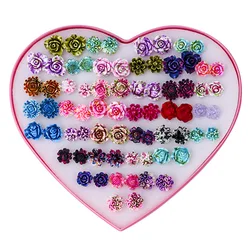 36 Pairs/Set Random Resin Flower Stud Earring Set Handmade Elegant Colorful Floral Earring Set Mix Anti Allergy Earrings