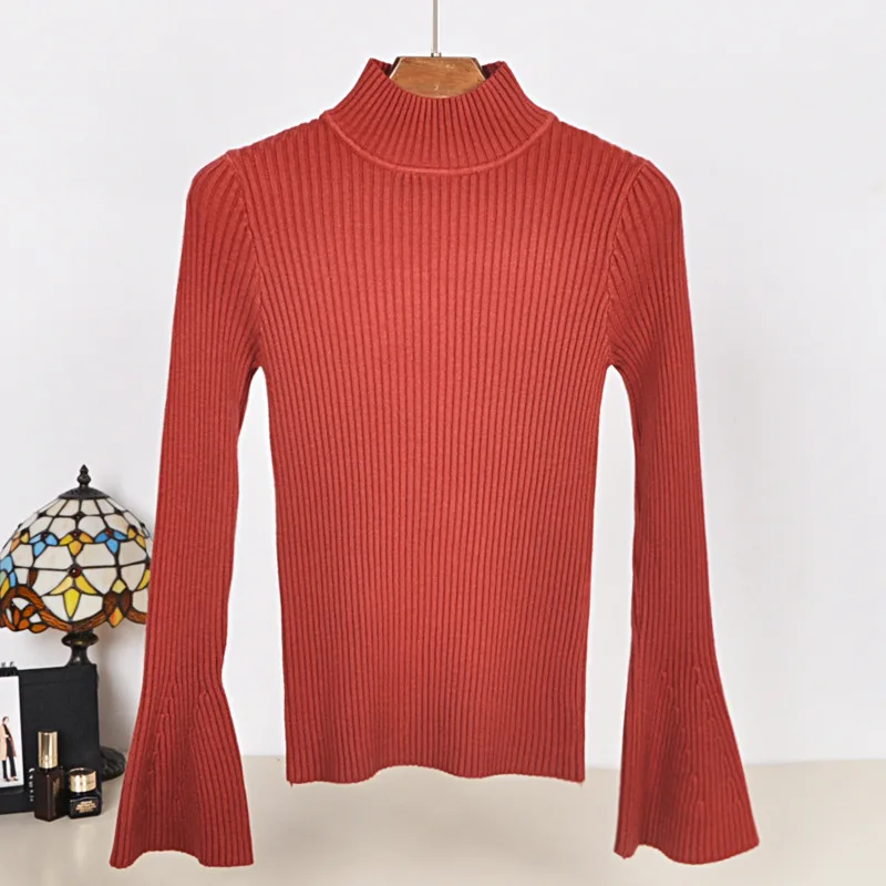 
or10705h Autumn winter pure color womans knit wear lady half collar pullover sweater 