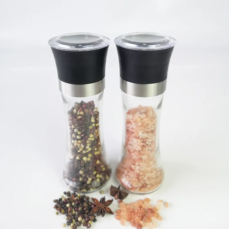 180ML Manual tall sea salt pepper crusher spice salt pepper mills glass bottle with grinder