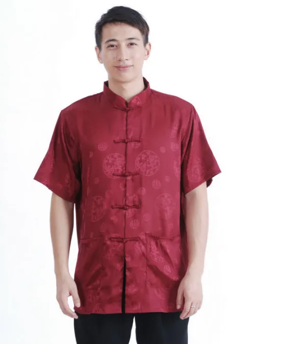Men Short Sleeve Shirt Chinese Traditional Clothing Tang Suit Mandarin Collar Top