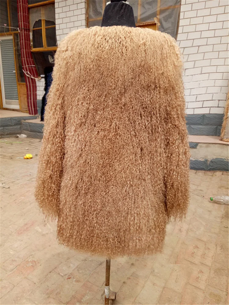 2018 New Design Black Fur Jacket Women Long Modern Coat Real Long Hair Goat Fur Coats